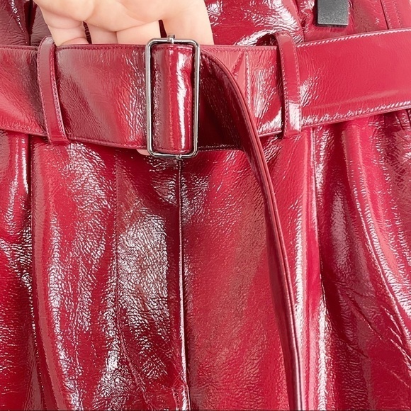Nicholas Synthetic Crinkle Belted Cropped PVC Trouser Pants in Burgundy Red - Picture 5 of 7
